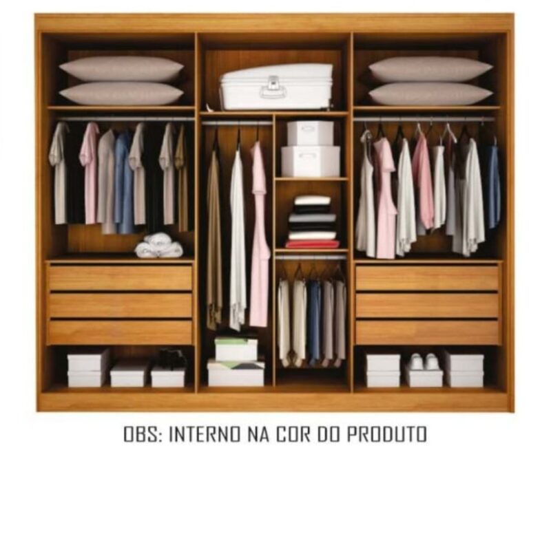 Guarda Roupa Casal  San Marino 3 Espelhos 6 Gavetas 100% MDF/ Cor: Freijo - Imagem 2