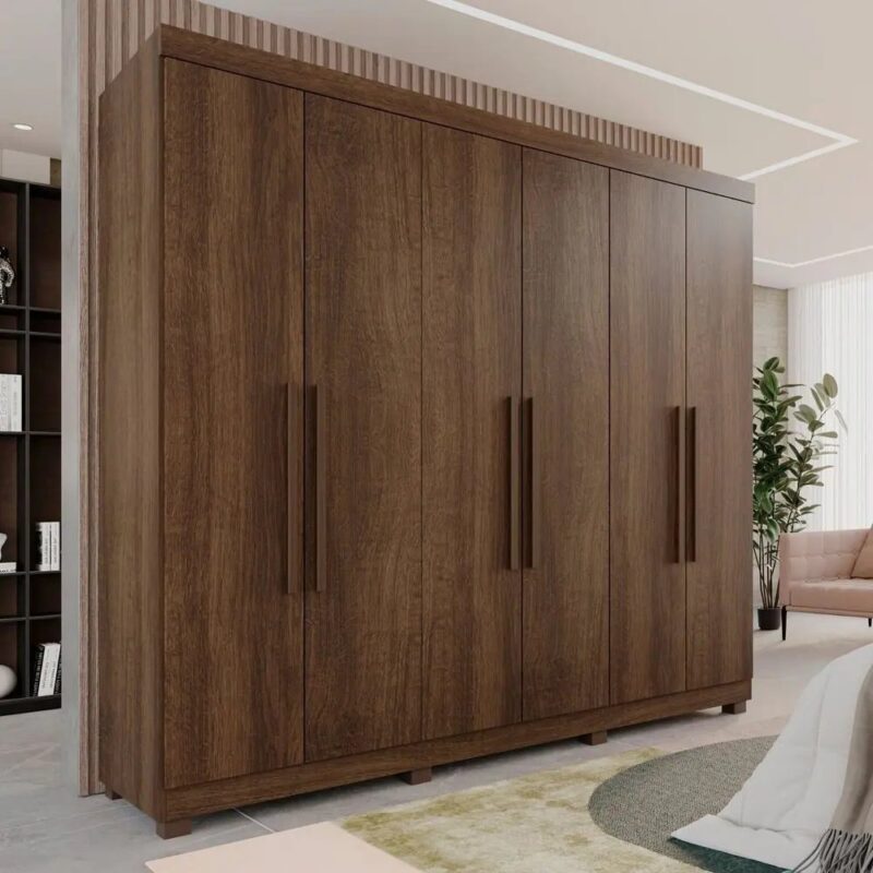 Guarda Roupa Master Casal 6 Portas 4 Gavetas/ Benetil- Imbuia Puxadores em MDF