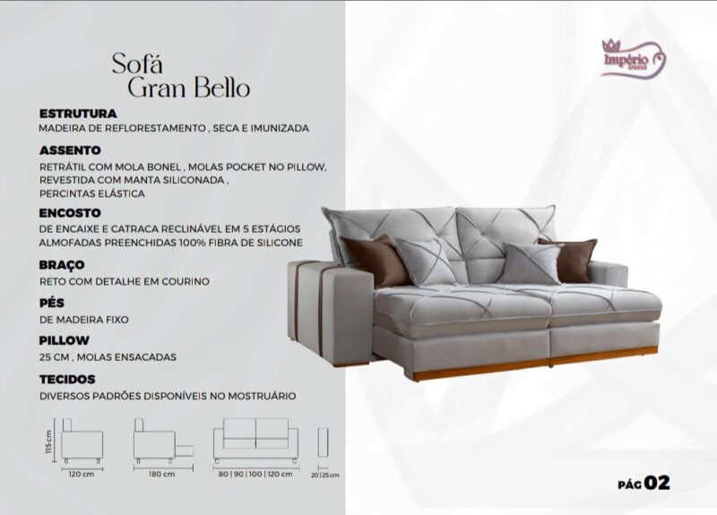 ð¥ Oferta de Aniversário ð ð¥³ 
Sofá Gran Plus com 2m30 ( Assento Pillow 25cm ) 4 Lugares- Tecido Veludo Cinza Premium 
Molas Pocket Ensacadas no Pillow - Imagem 2