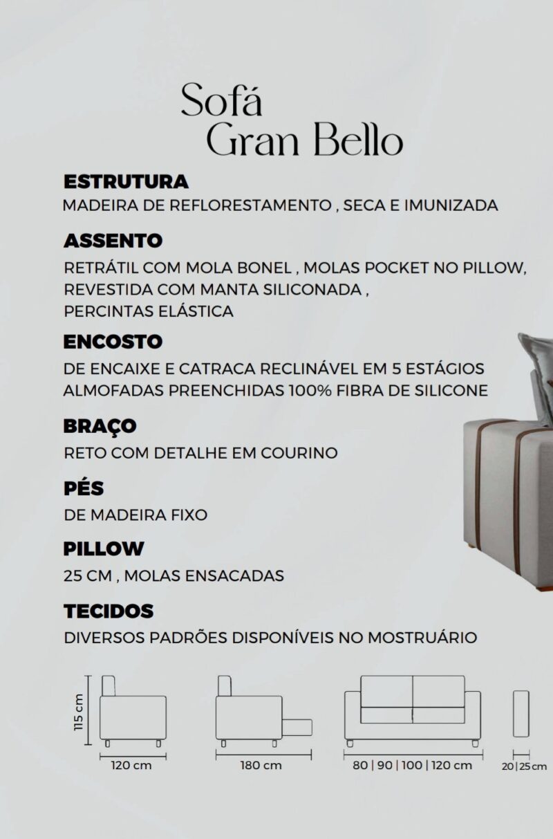 ð¥ Oferta de Aniversário ð ð¥³ 
Sofá Gran Plus com 2m30 ( Assento Pillow 25cm ) 4 Lugares- Tecido Veludo Cinza Premium 
Molas Pocket Ensacadas no Pillow - Imagem 4