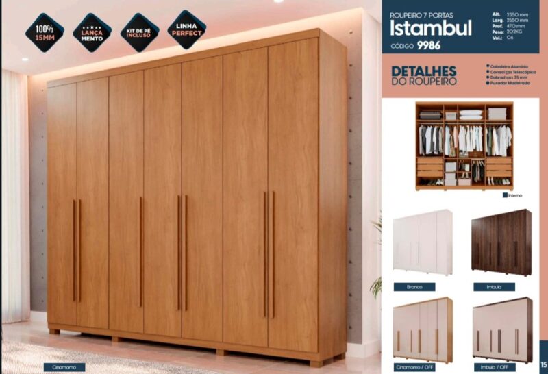 ð¥Oferta ð¥ 
Guarda Roupa Casal 7 Portas Puxadores Longos em MDF 
 6 Gavetas _ Corrediça telescópica 
Cor: Cinamomo