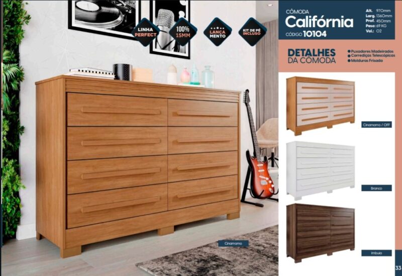 ð¥ Oferta ð¥ 
Cômoda Califórnia C/ 8 Gavetas- Corrediças telescópicas _ Pés Em ABS inclusos/ Cor Cinamomo