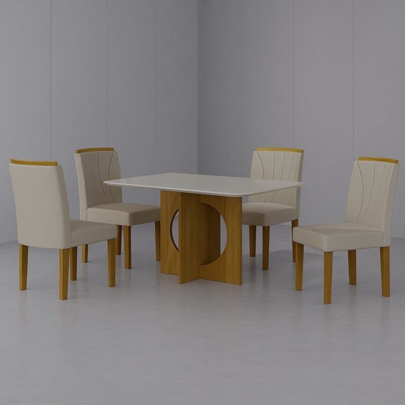 ð¥ Oferta ð¥ 

Mesa Lorena 4 Cadeiras Tecido Joli ( 1m20×80 ) 100% MDF/ Freijo com Tampo Off White