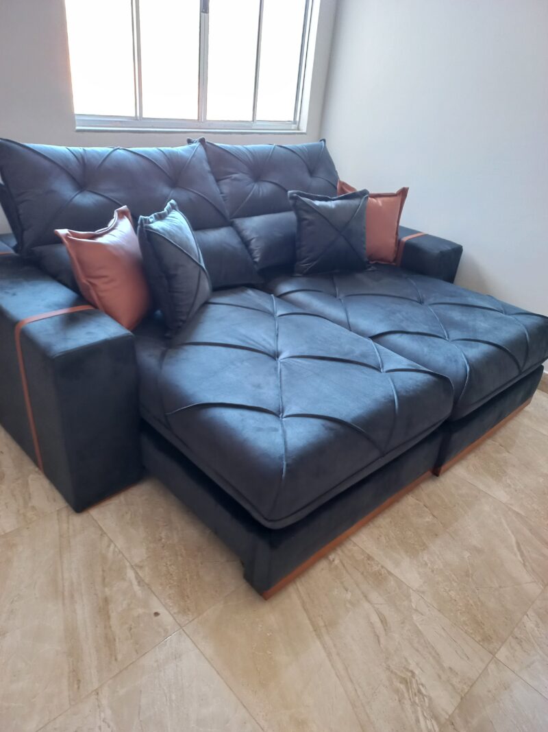 Sofá Gran Plus com 2m30 ( Assento Pillow 25cm ) 4 Lugares- Tecido Veludo Cinza Escuro_Premium 
Molas Pocket Ensacadas no Pillow - Imagem 2