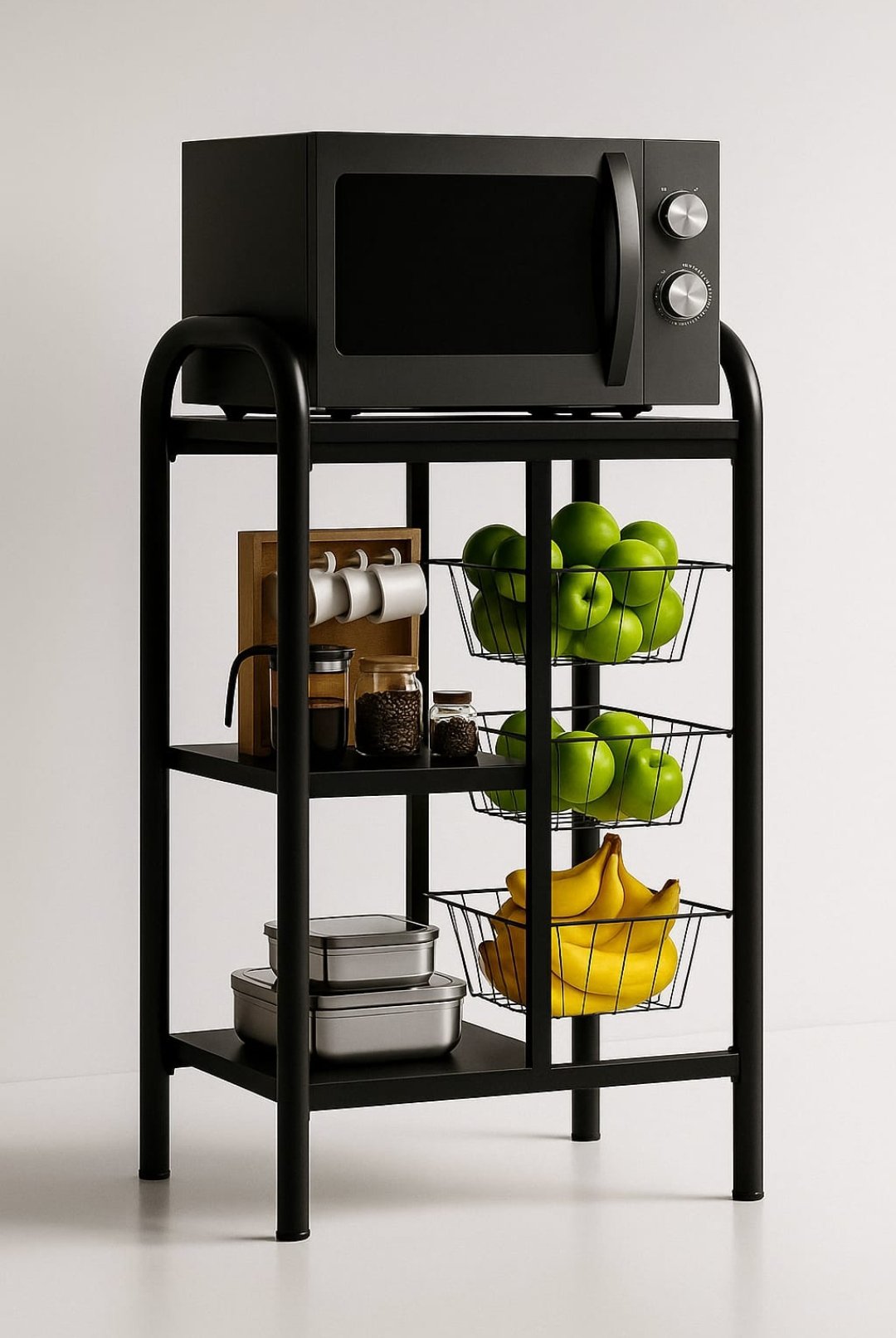 Fruteira Flex- Preta C/ pedras em Ardósia 3 cestos 
Proteção em PVC na Base da estrutura