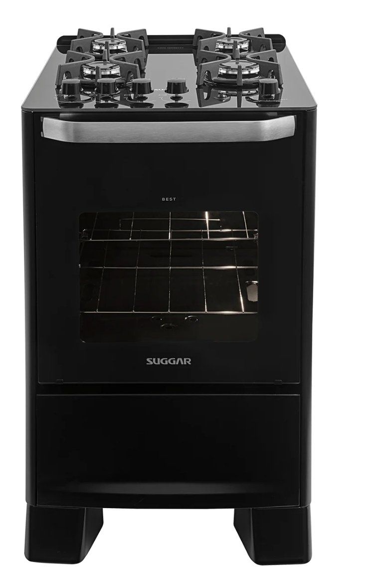 Fogão Best Glass - Preto Mesa Vidro Temperado 4 Queimadores
Trempes Reforçadas em ferro fundido ( Suggar )