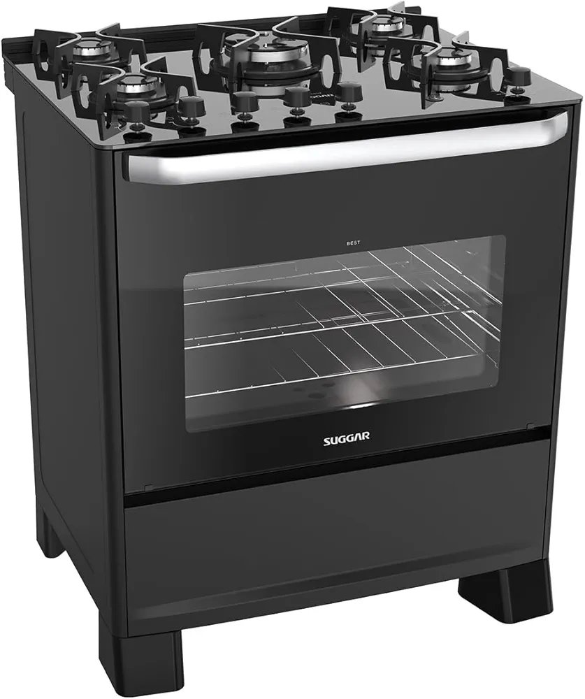 Fogão Best Glass 5 Queimadores Mesa de Vidro Temperado